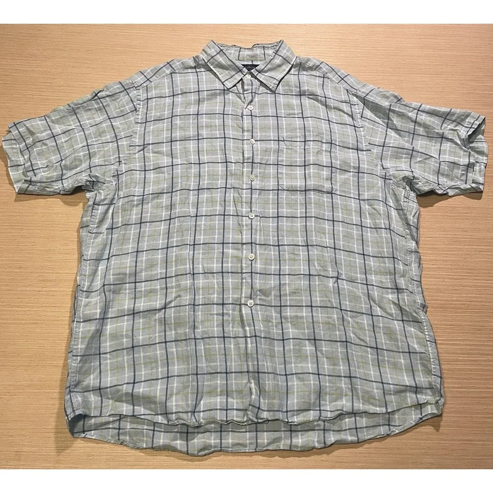 Men's Brooks Brothers Light Blue Short Sleeve 100% Irish Linen Shirt Size XL